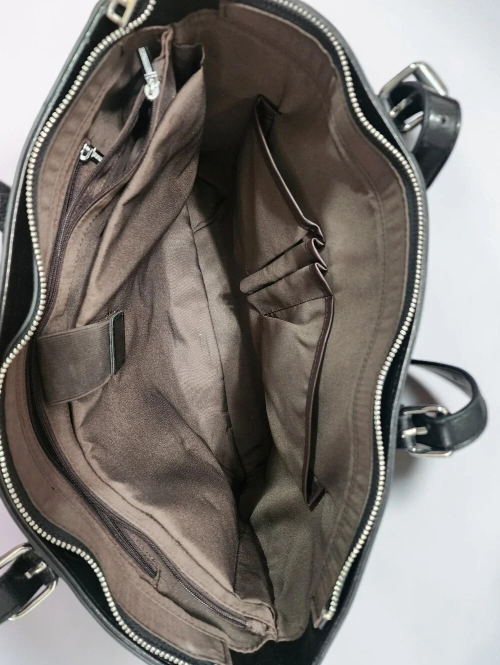 BROMEN Black Vegan Leather Laptop Work Tote Bag